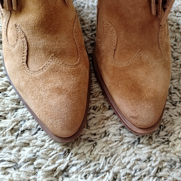 SAM EDELMAN Brown Western Design Fringed Padded Benjie Pointed Toe booties sz7,5 - Picture 3 of 9